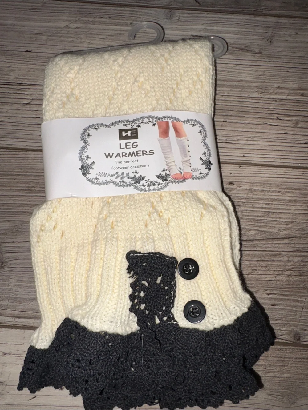 NWT Leg Warmers with Button Trim - Cream and Black